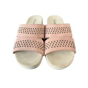 Spenco‎ Women's Sandal Shoe 9D Twilight Stud Pink Suede Leather Slip On Orthotic